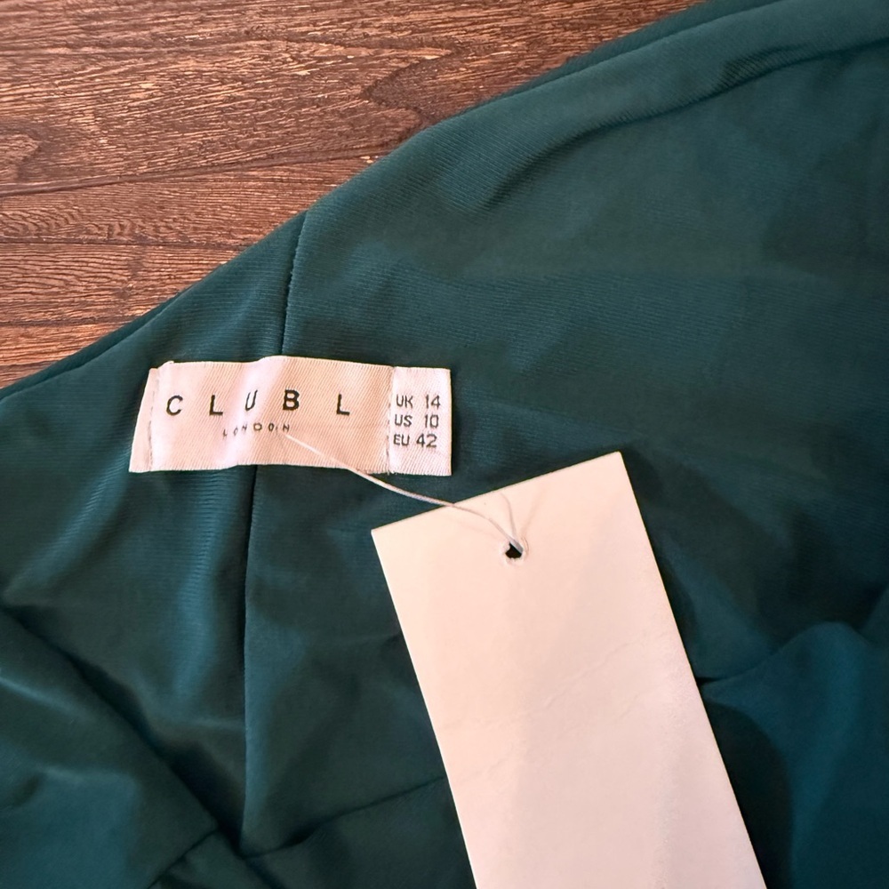 Club L London Ruched One Shoulder Dress Emerald Green Size 14 Elegant Evening - Picture 4 of 5